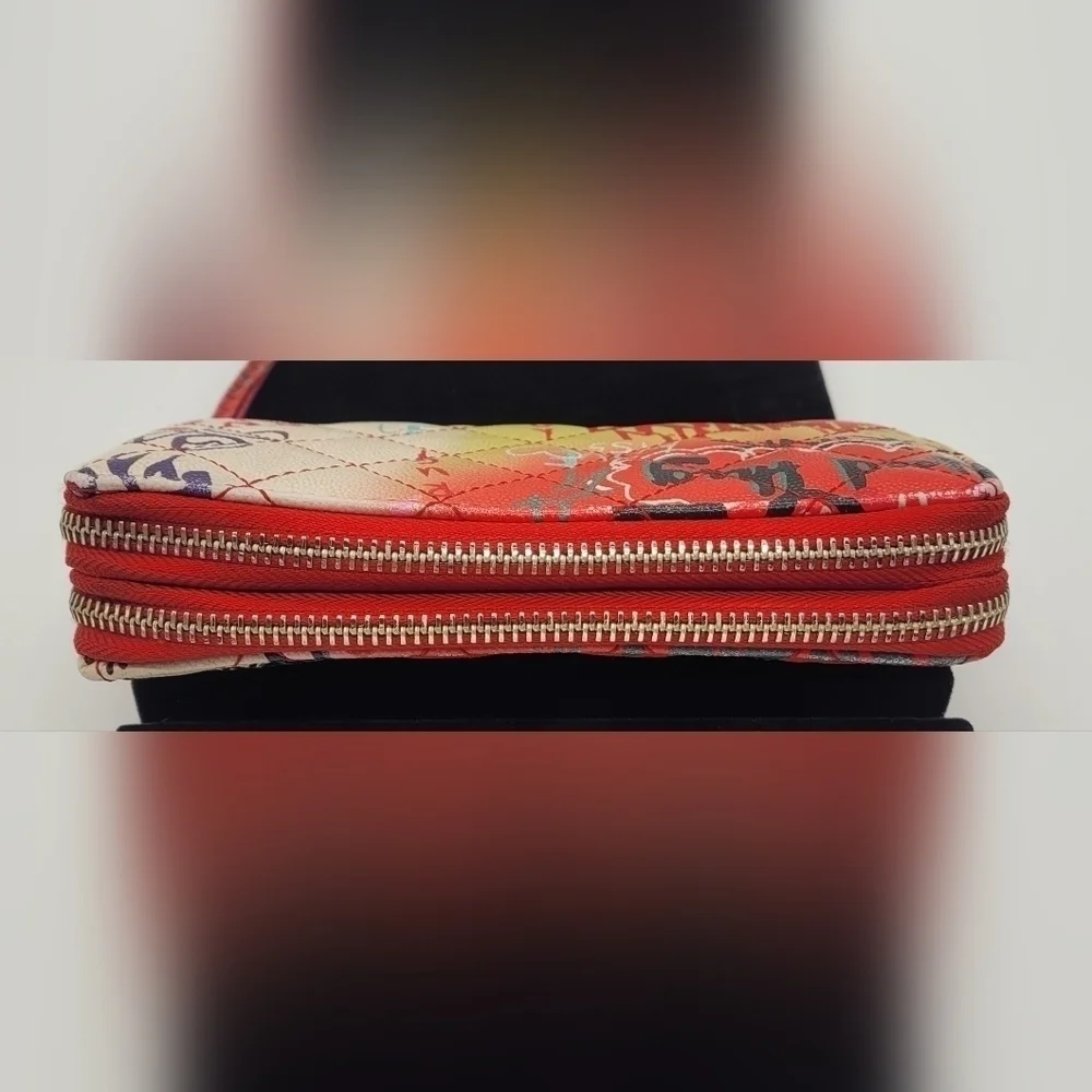 Graffiti Print Quilted Double Zip Around Wallet/ Wristlet​​​